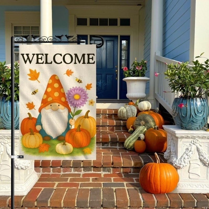 KarvePro Fall Gnome Pumpkin Garden Flag 12x18 Double Sided – Burlap Front Yard Flag, Garden Flag Welcome, Weatherproof Farmhouse Outdoor Decor - Image 2